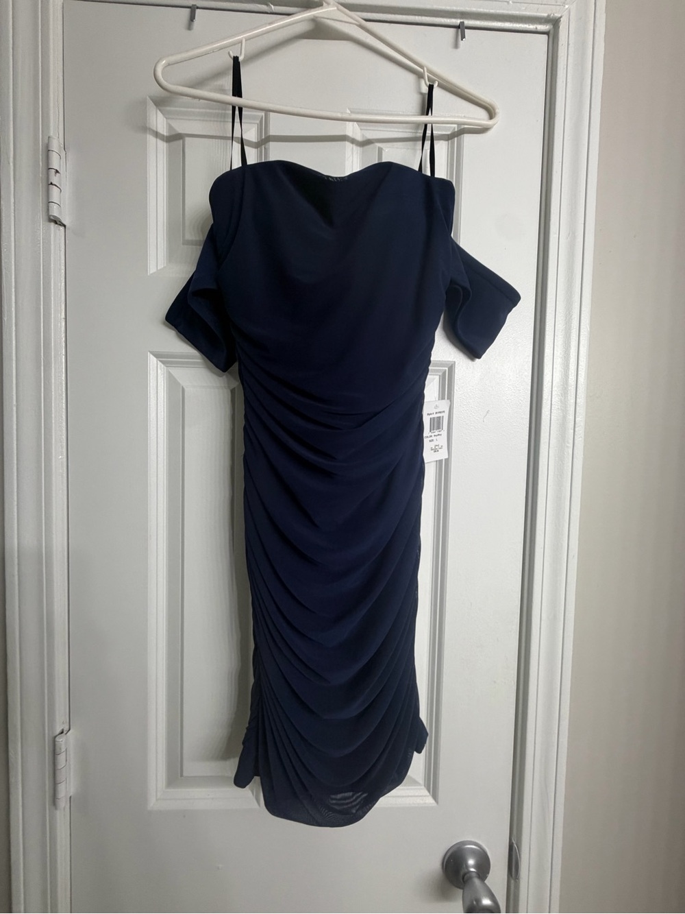 Navy One-Shoulder Ruched Cocktail Dress